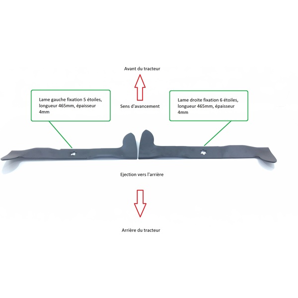 Jeu de lames pour tracteur tondeuse coupe 92cm à éjection arrière AYP